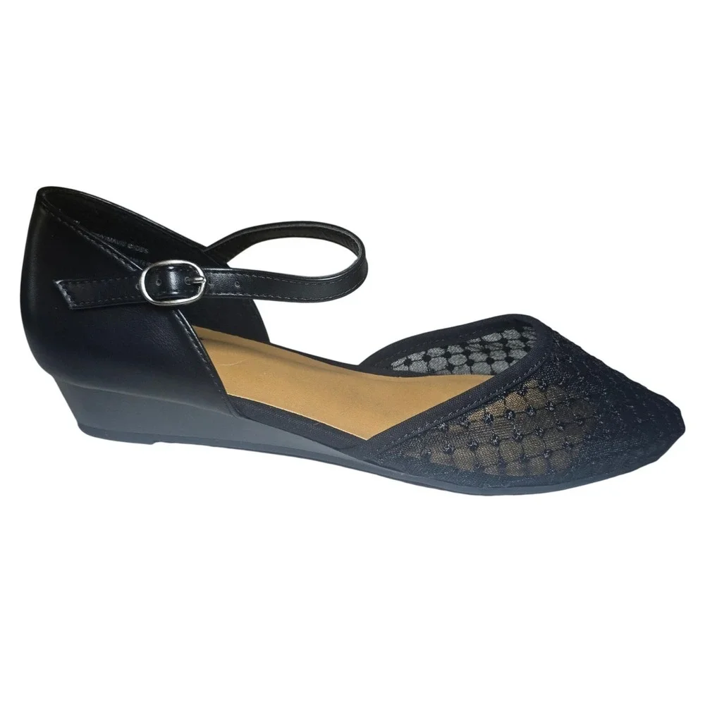 Seychelles Mavis Black Mesh Lace Mary Jane Wedge Heels Womens 9W N50826FWY